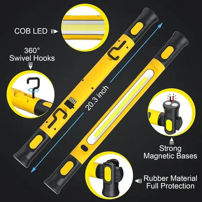 LED Magnetic Work Light Rechargeable Underhood Work Lamp With Hooks & Rotating Magnetic Base For Car Repairing Emergency Q1J1