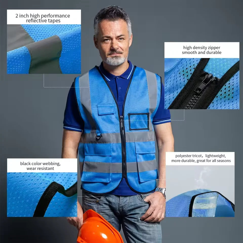 Summer Mesh Safety Vest Hi Vis Construction Workwear for Men Woman Breathable Volunteer Uniform Custom LOGO Vest