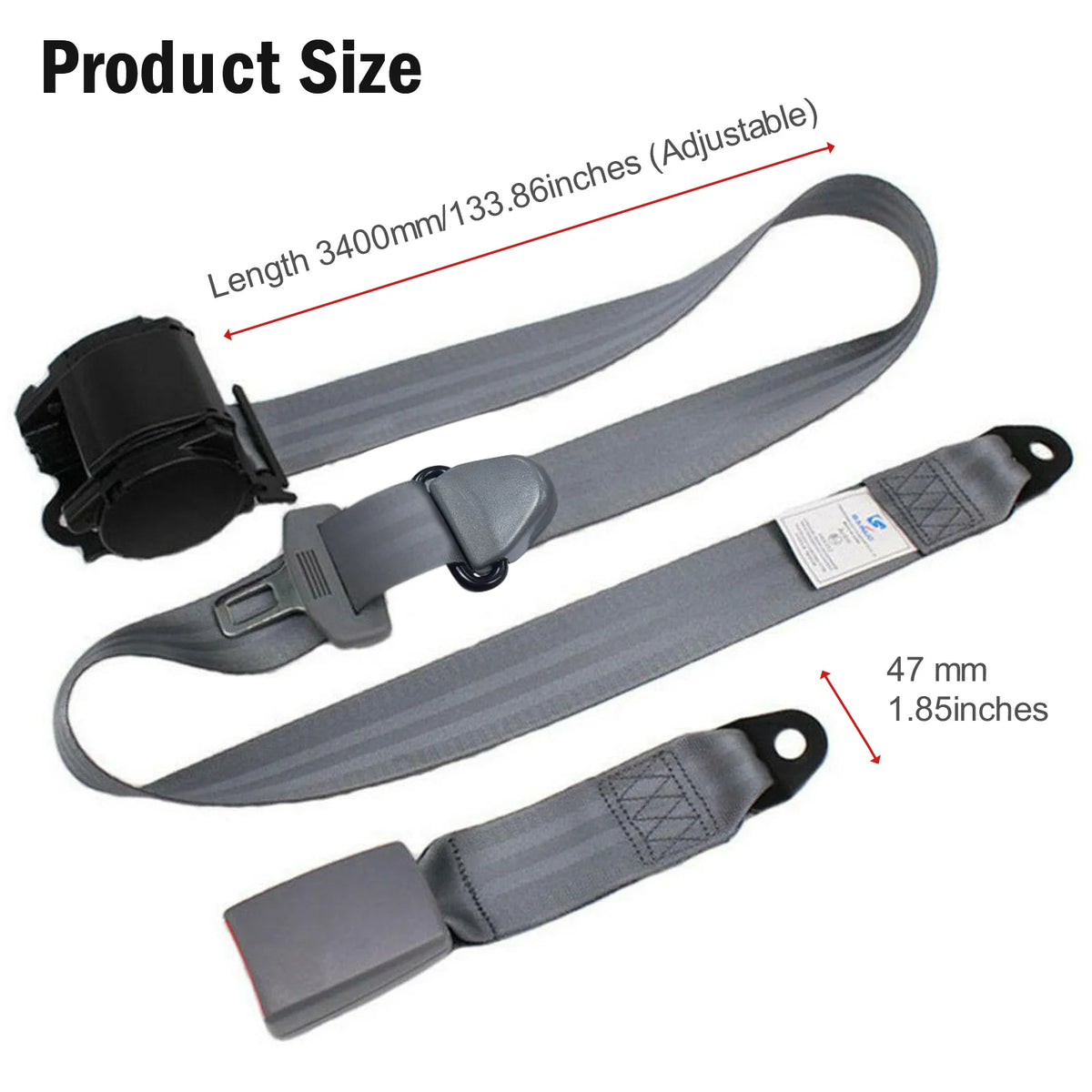 Retractable 3-Point Seat Belt Kit for Sedan, Truck & Van (Grey) - image 12