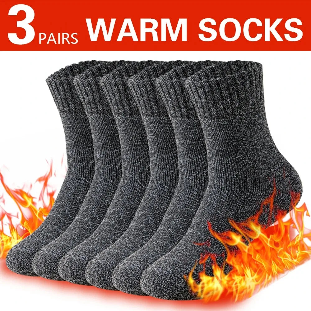3-Pair Thick Wool Work Socks – Warm Thermal for Cold Weather