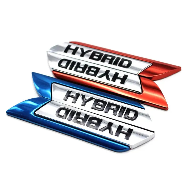 Pair of 3D Metal Hybrid Badge Stickers, Universal Car Fitment