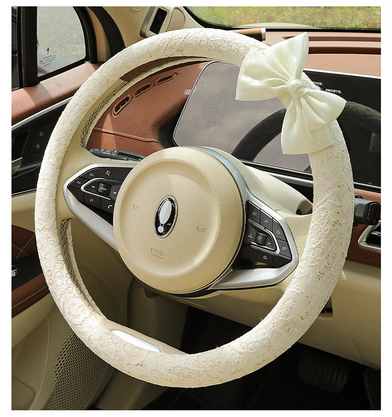 Bow and Lace Steering Wheel Cover, Round or D-Shape