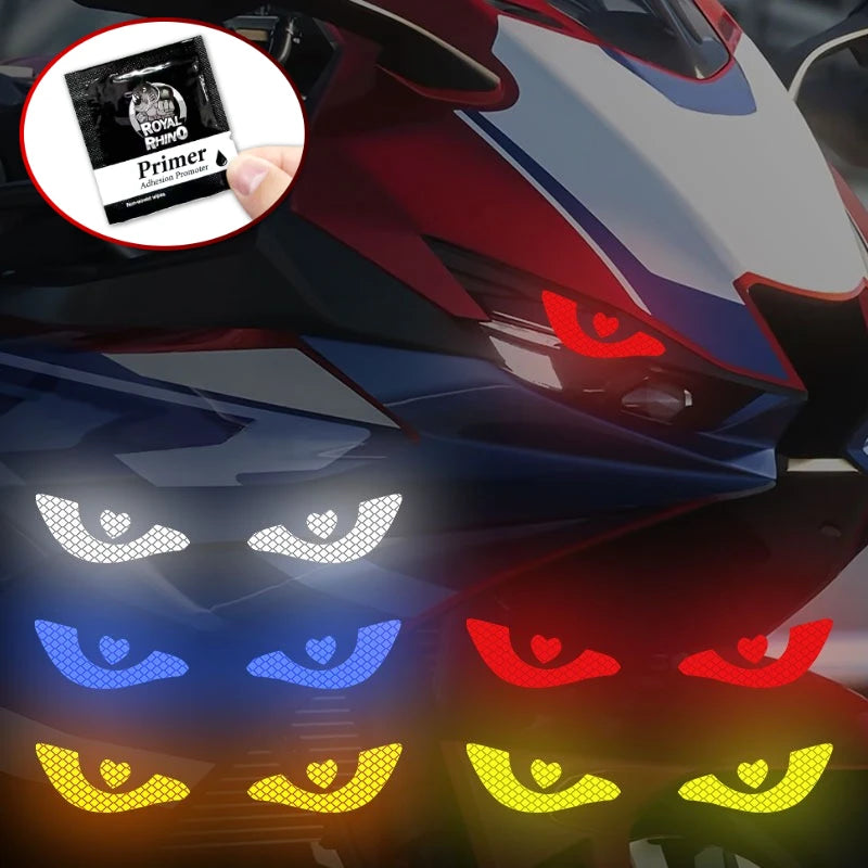 Pair of Reflective Demon Eye Decals for Motorcycle Headlights and Tanks