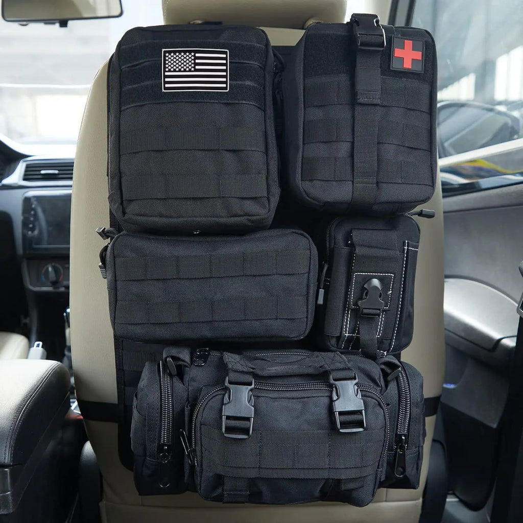 Tactical Seat Back Organizer with Detachable MOLLE Pouches