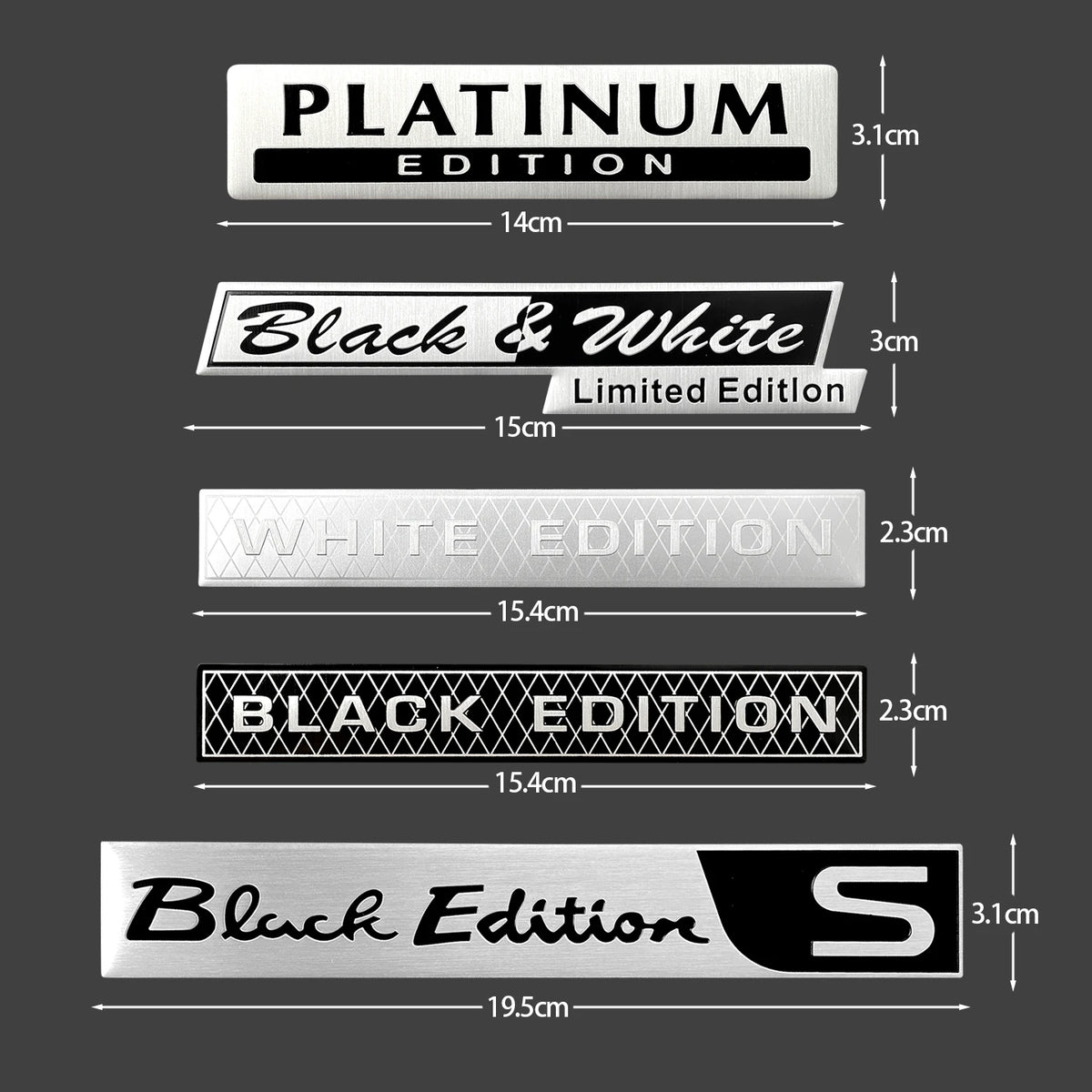 2 Pcs 3D Aluminum Car Emblem Stickers - Black & White Universal Decals - image 2