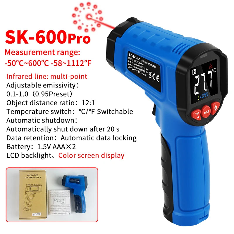 Non-Contact Infrared Thermometer, High-Precision Industrial Pyrometer Gun