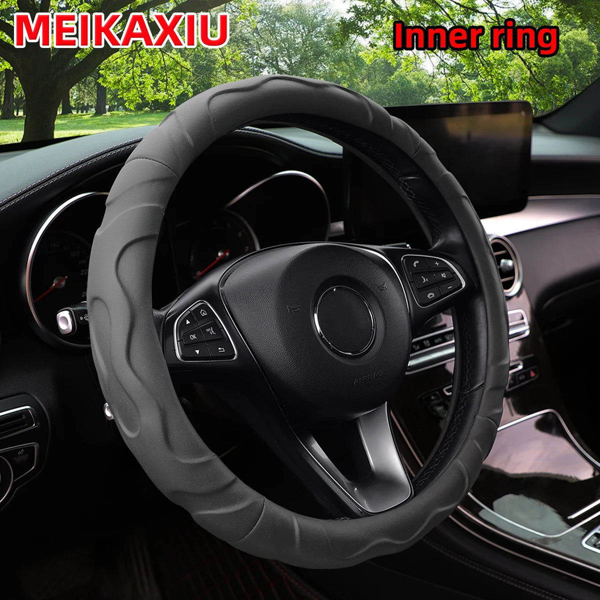 Faux Lambskin Plush Steering Wheel Cover, 14.5 to 15 Inch