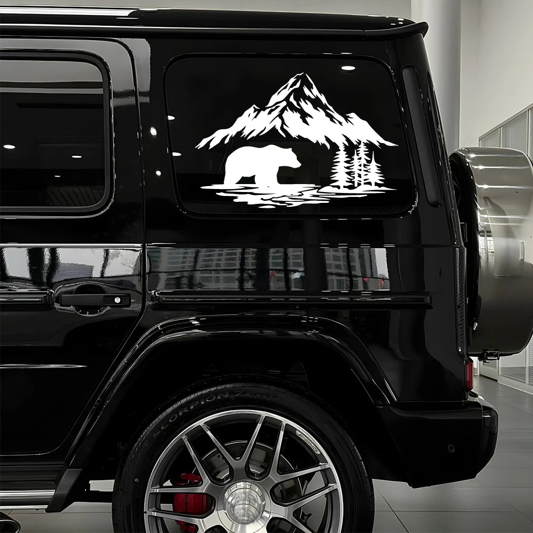 Bear and Forest Adventure Vinyl Car Decal, S, M or L