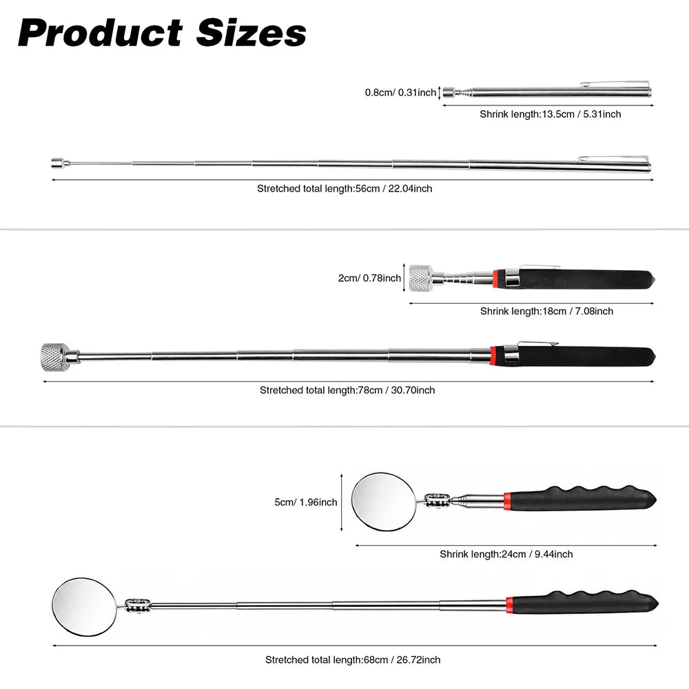 Telescoping Inspection Mirror 360° Adjustable Inspection Tool for Checking Vehicle Small Parts Magnetic Telescoping Pickup Tool