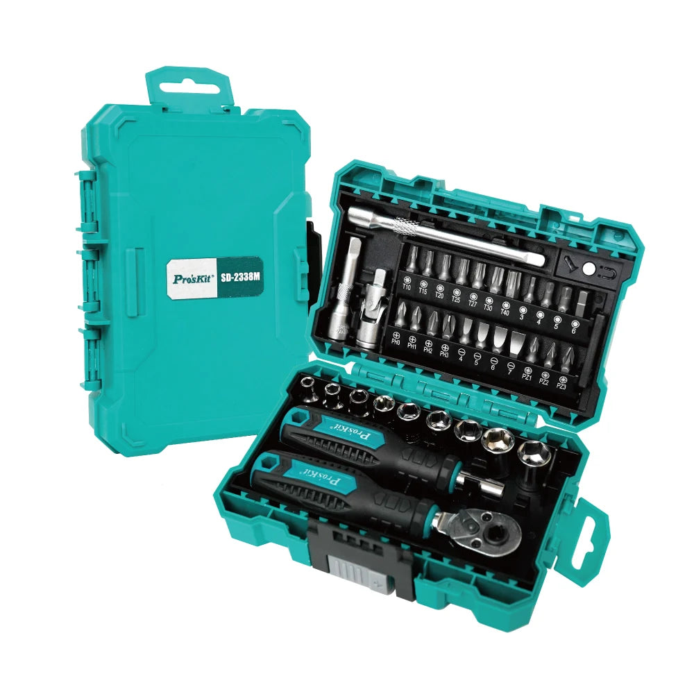 38pcs Multi-Function Ratchet Wrench Set High Torque 2-Way Grip Heavy-Duty Combination Tool Precision Combination Tool Kit