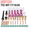 55 Pcs TIG Welding Torch Nozzle Ring Cover Gas Lens Glass Cup Kit WP-17/18/26