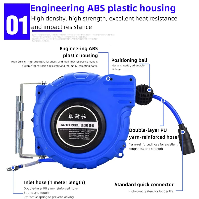 Wall-Mounted Automatic Retractable Air Hose reel Suitable for Air Tools Tire Inflation In Garages Industrial Repair Equip
