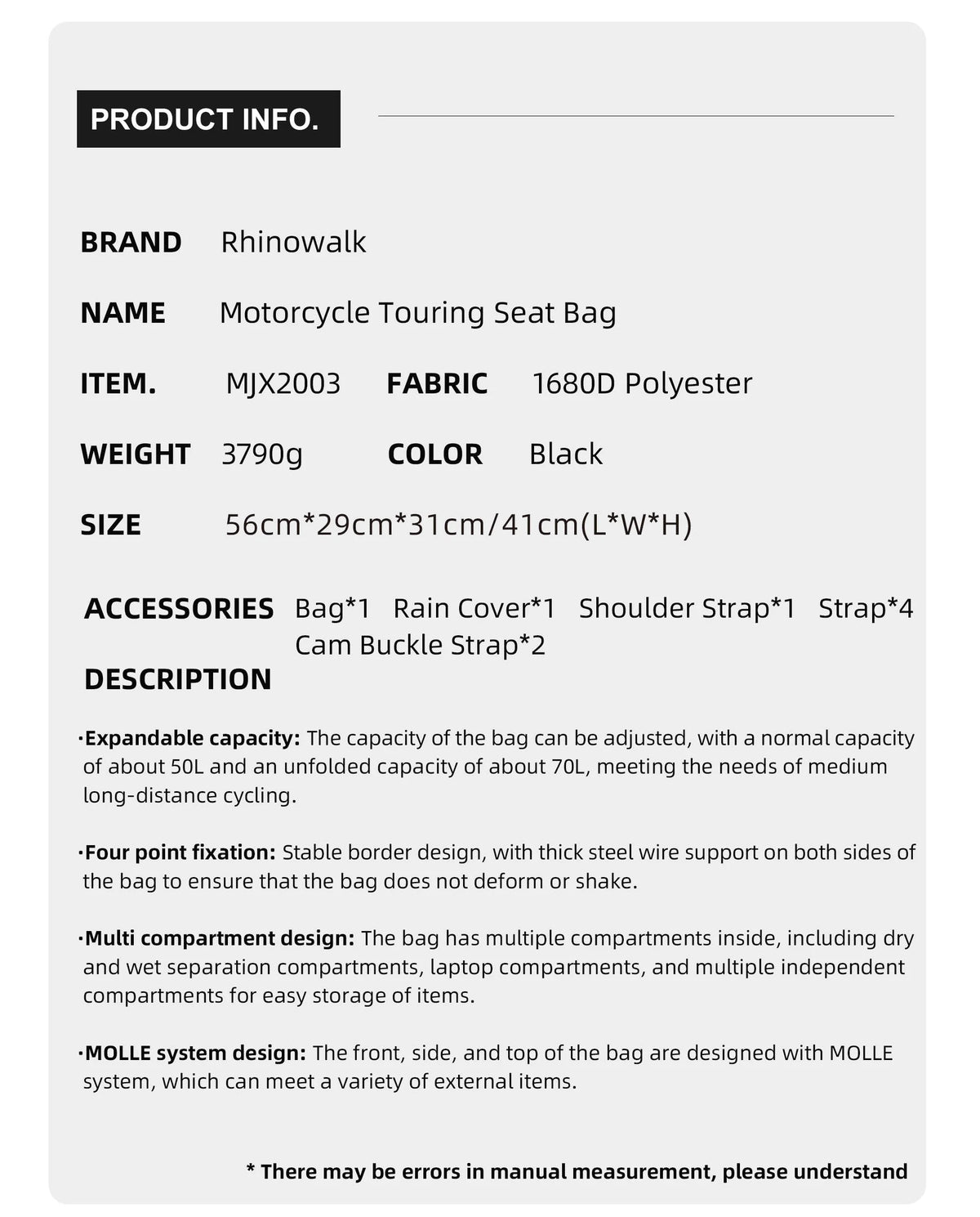 Rhinowalk 70L Magnetic Motorcycle Saddle Bag - image 22