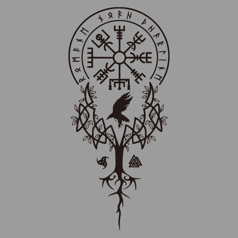 Viking Compass Yggdrasil Raven Vinyl Decal for Car, Truck, or SUV