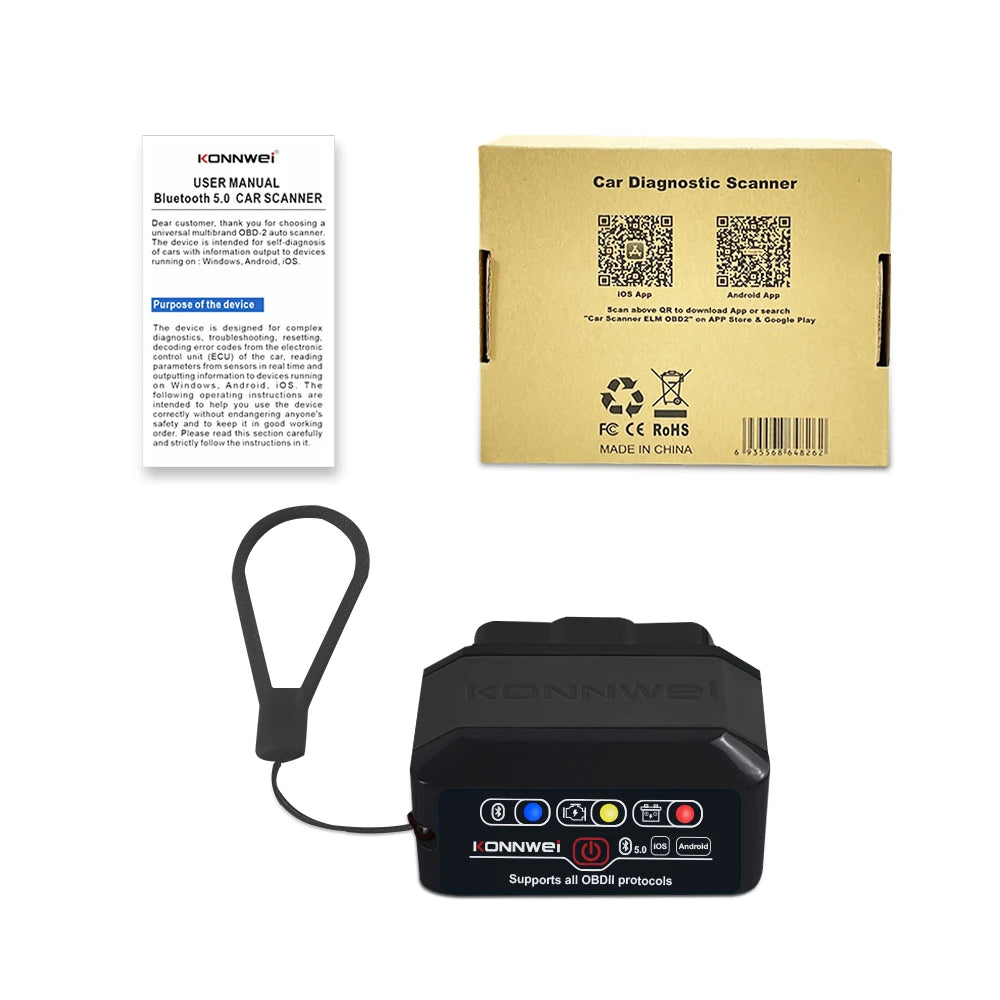 KW905 ELM327 OBD2 Bluetooth 5.0 Code Reader Scanner for Android & iOS