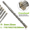 110/160/210/260mm Electric Hammer Drill Bits 5-25mm Cross Type Tungsten Steel Alloy SDS Plus For Masonry Concrete Rock Stone