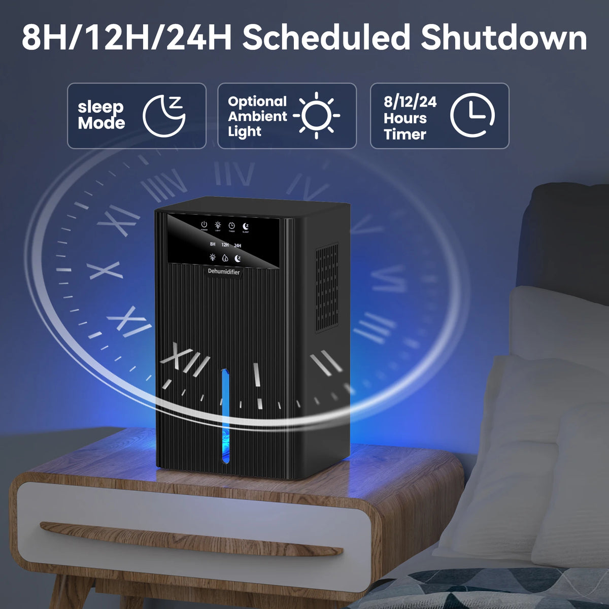 Portable home dehumidifier with 2200ml tank, large capacity damp remover