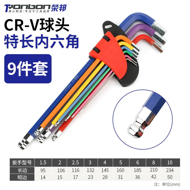 9PCS Long Arm Allen Key Set L Wrench Hex Key 1.5mm to 10mm Bicycle Repair