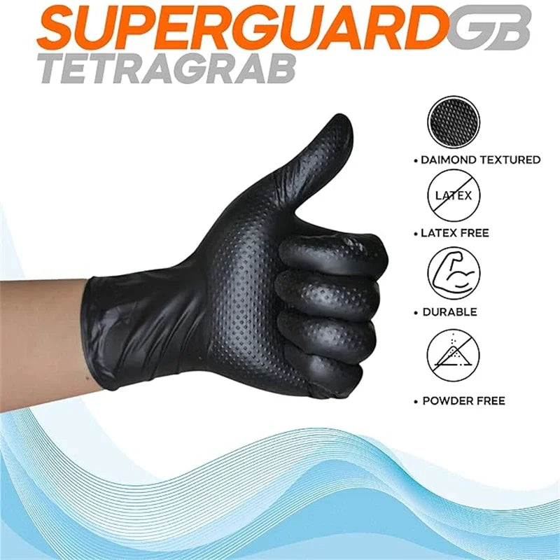 Black Nitrile Gloves Disposable 8-mil Latex Free Mechanic Gloves for Men Heavy Duty Diamond Textured Industrial Mechanic Gloves