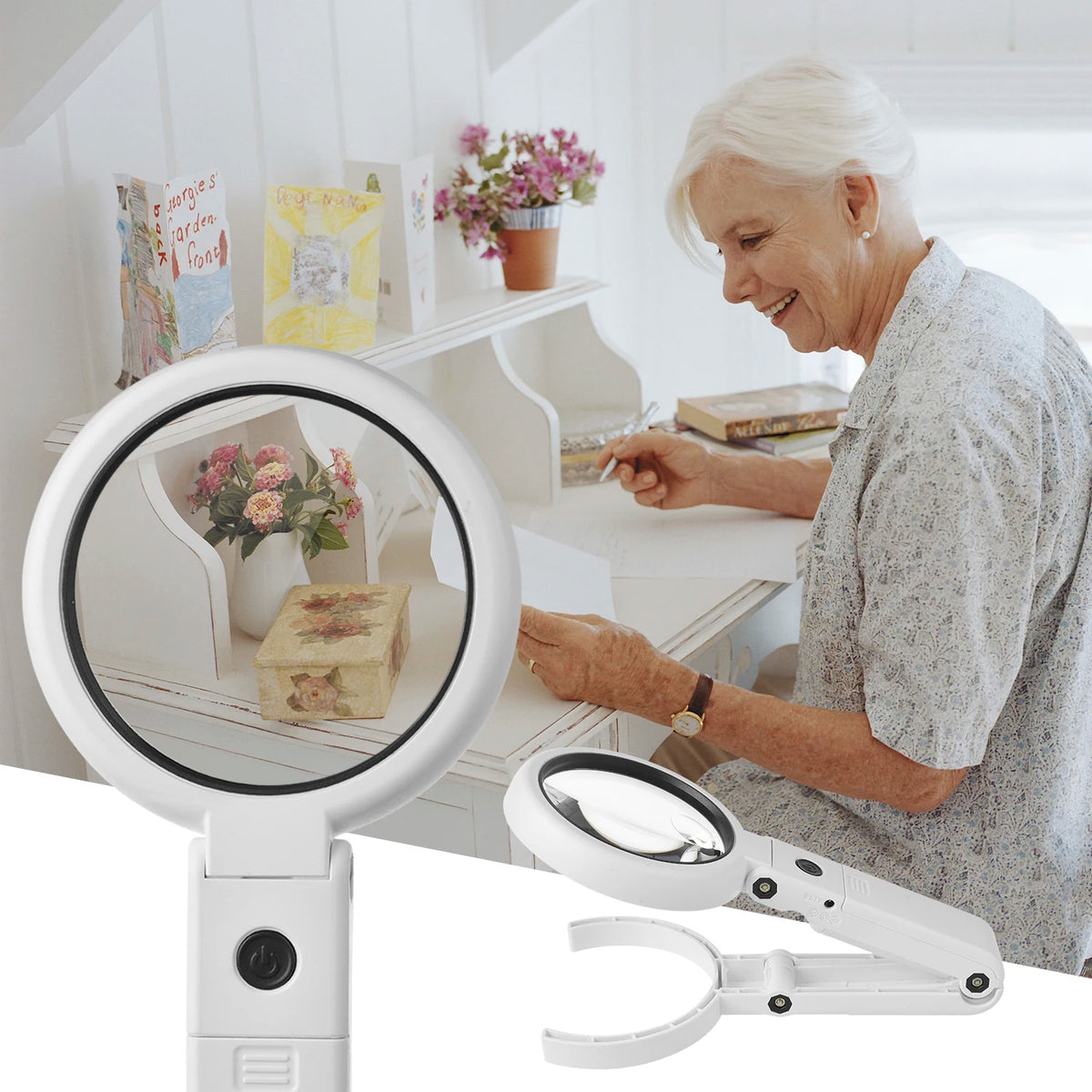 5X 10X USB LED Illuminated Magnifier with Stand for Electronics Repair
