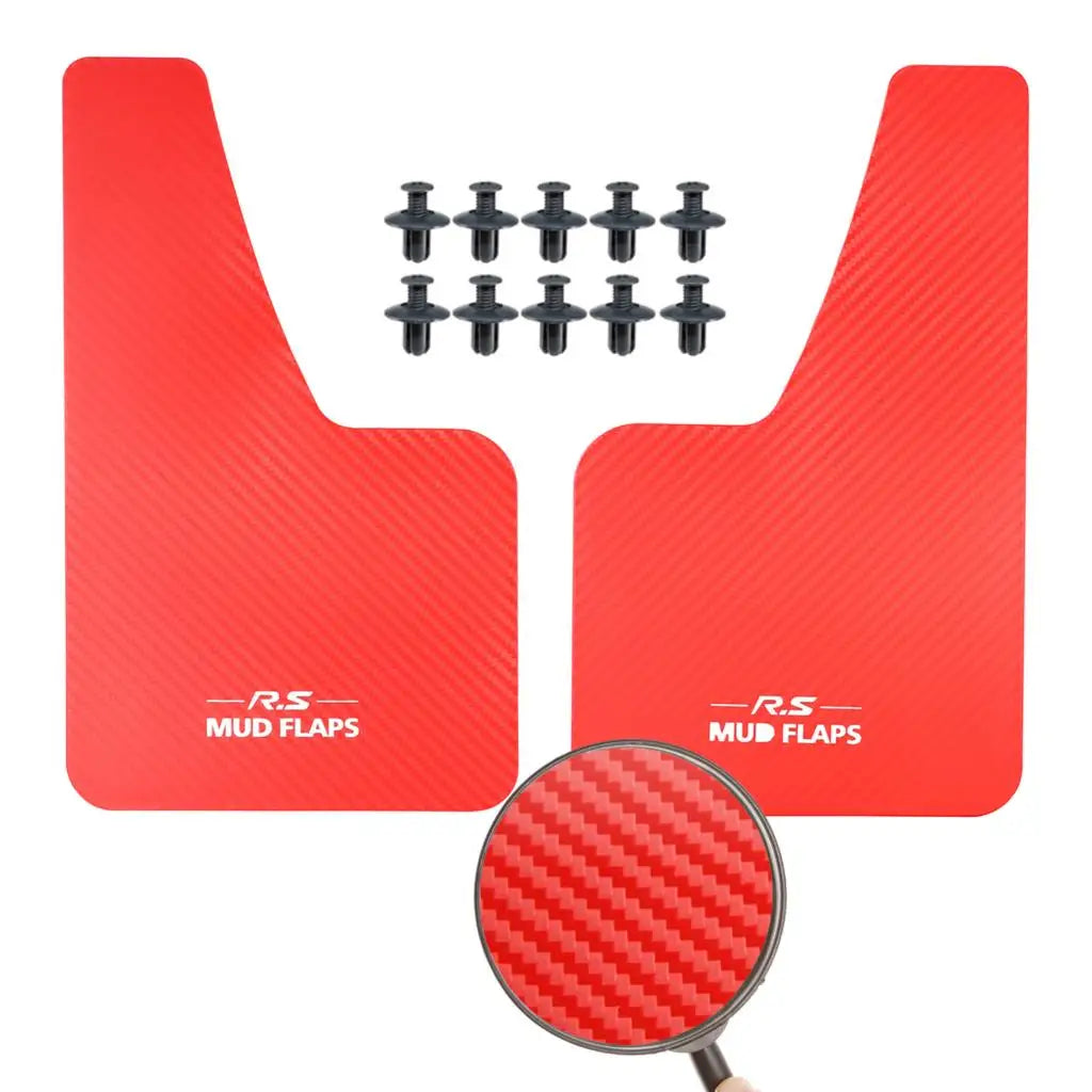 Universal Carbon Fiber Look Mud Flaps Splash Guards, Black/Red