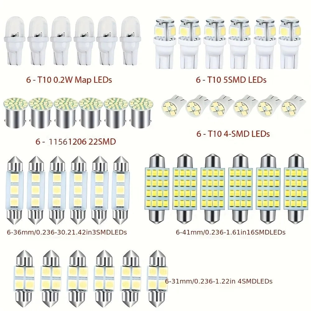 Boxed 42pcs LED Car Interior Light Kit LED Map Dome W5W 12V 2825 192 194 158 168 501 921 175 PC175 906 904 161 NoBatteryRequired