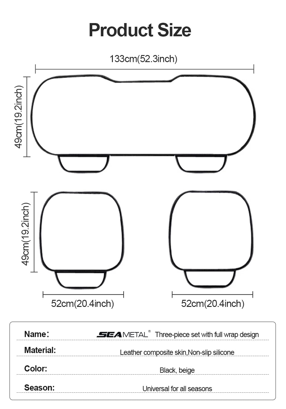 PU Leather Front Seat Cover with Anti-Slip Backing