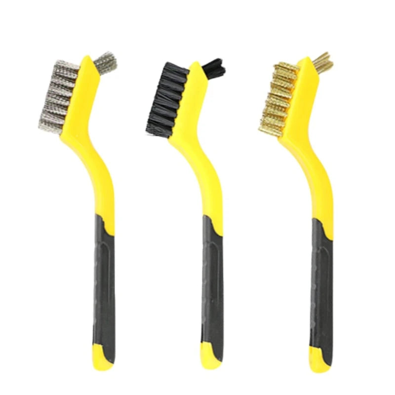 Wire Brush Set Nylon/Brass/Stainless Steel Bristles with Curved Handle Grip for Rust, Dirt & Paint Scrubbing Deep Cleaning
