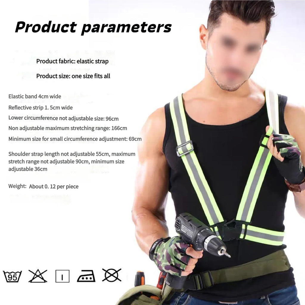 Reflective Safety Vest Harness High Visibility 360° Adjustable for Cycling Running Work Safety Durable Reflective Gear