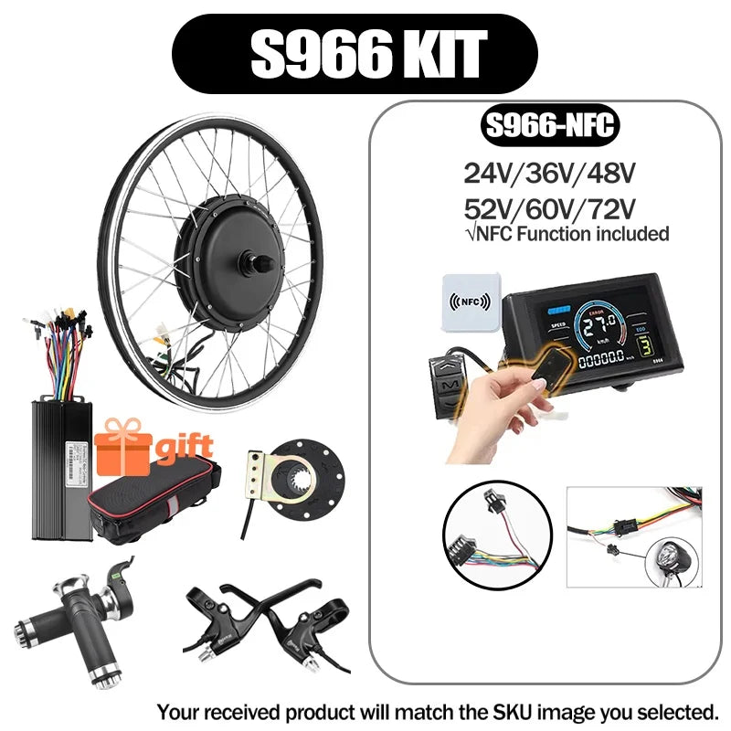 1500W E-bike Conversion Kit Hub Motor Brushless Gearless Hub Motor Kit Front Rear Motor Wheel for 20in-700C Rear Cassette Motor