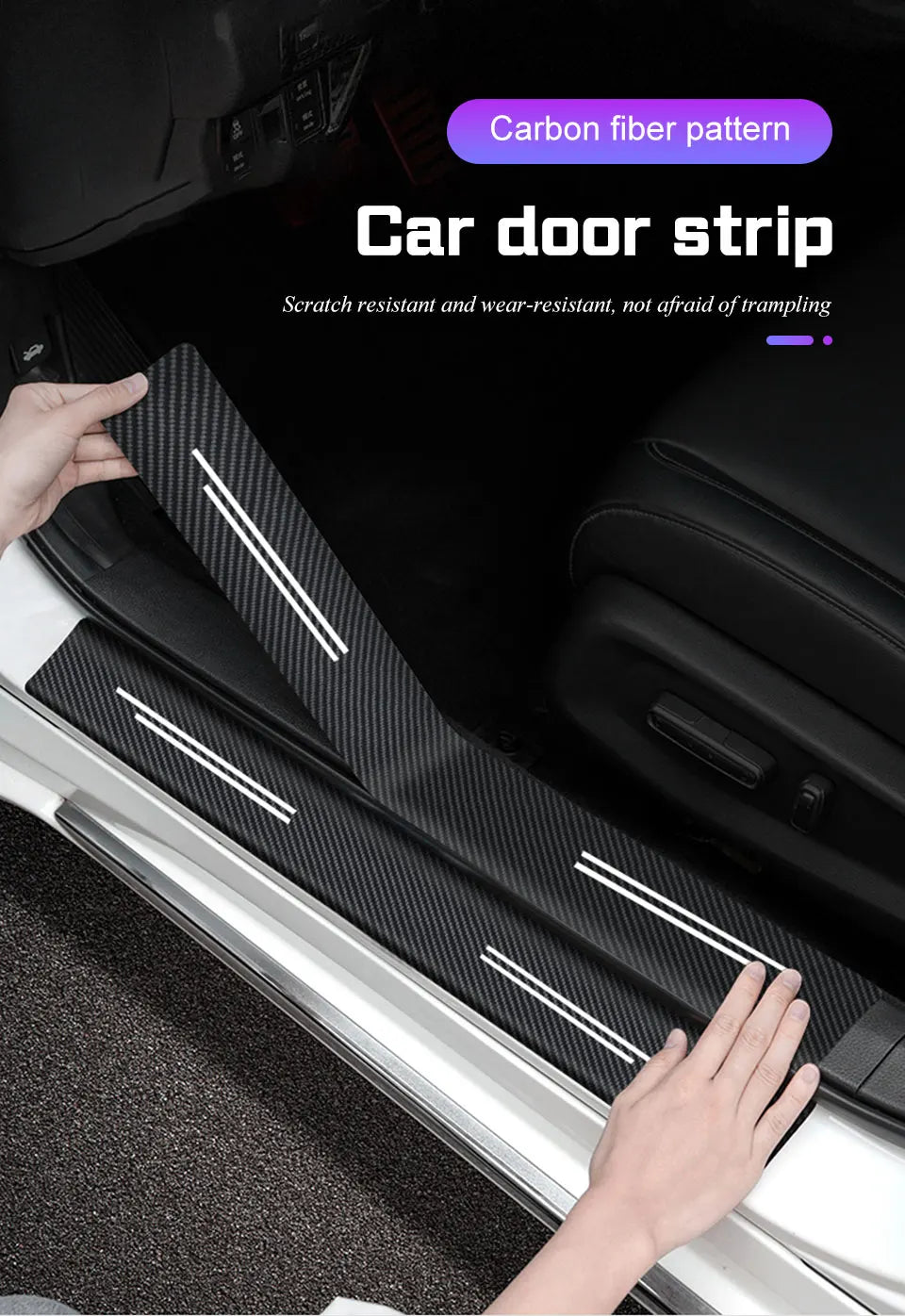 Universal Carbon Fiber Pattern Door Threshold Protector Strips
