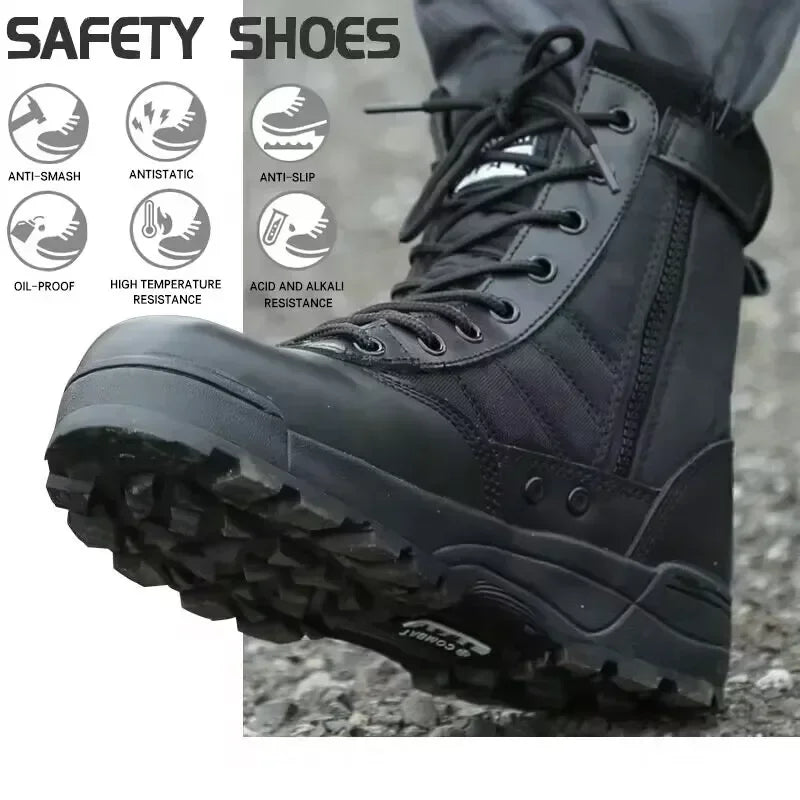 Men's Steel Toe Boots Outdoor Tactical Hiking Desert Boots Men Stab-proof Smashing Work Safty Shoes Wear Protection Shoes