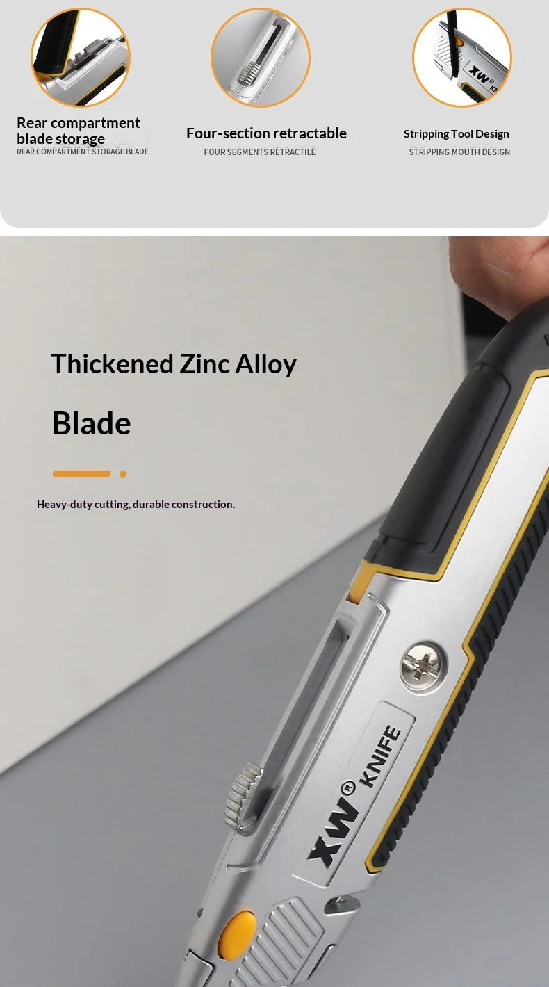 Decoration team Professional Tools Cutting Paring Knife Retractable Utility Knife Heavy Duty Zinc Alloy Box Cutter Utility knife
