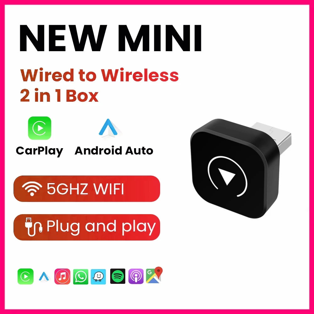 2-in-1 Wireless CarPlay and Android Auto Adapter, Plug and Play