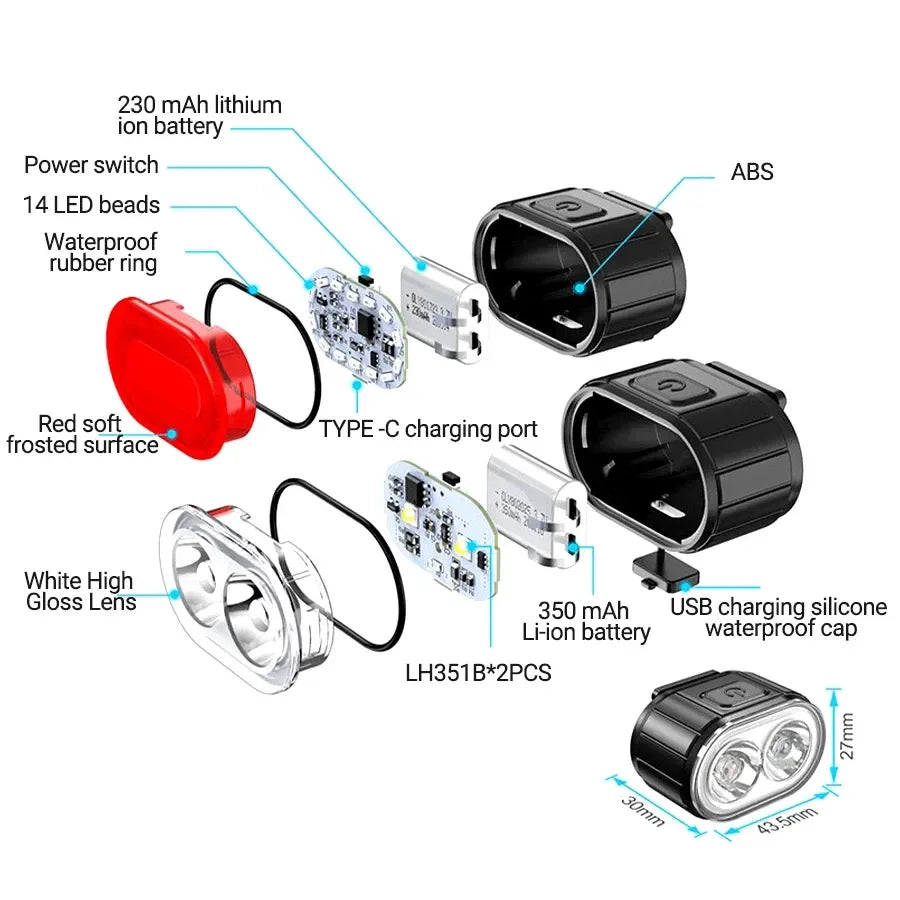 Rechargeable Bike Lighting Front/Rear Lights Bicycle Lamp Led Cycling Light Bike Flashlight for Bicycle Front Taillight Lantern