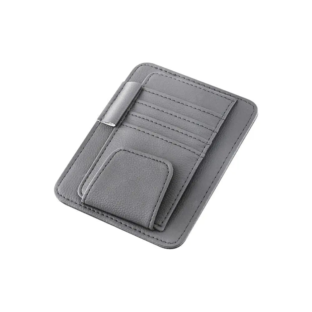 PU Leather Sun Visor Organizer with Card Slots and Sunglasses Holder