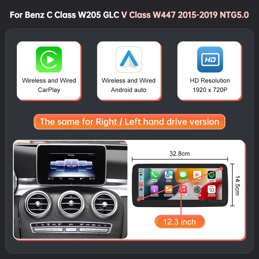 Wireless CarPlay Android Auto Screen for Mercedes C-Class GLC V-Class - image 8