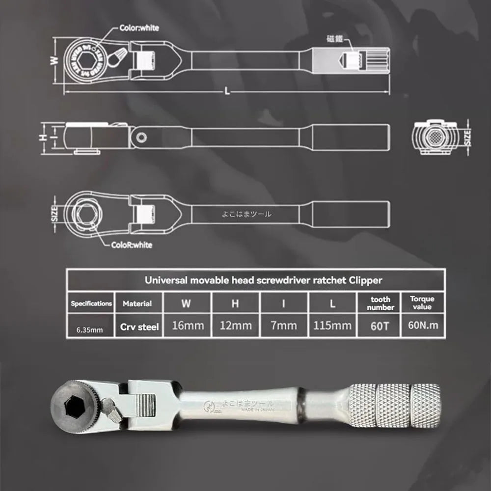1/4-Inch Ratchet Wrench Set Multi-Angle Portable Tool Kit for Confined Spaces