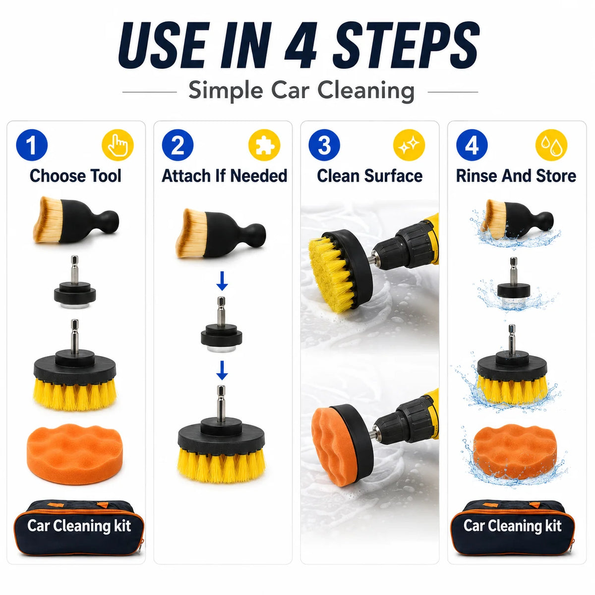 Car Cleaning Kit with Drill Brush Set, Vent Brushes and Towel - view 3