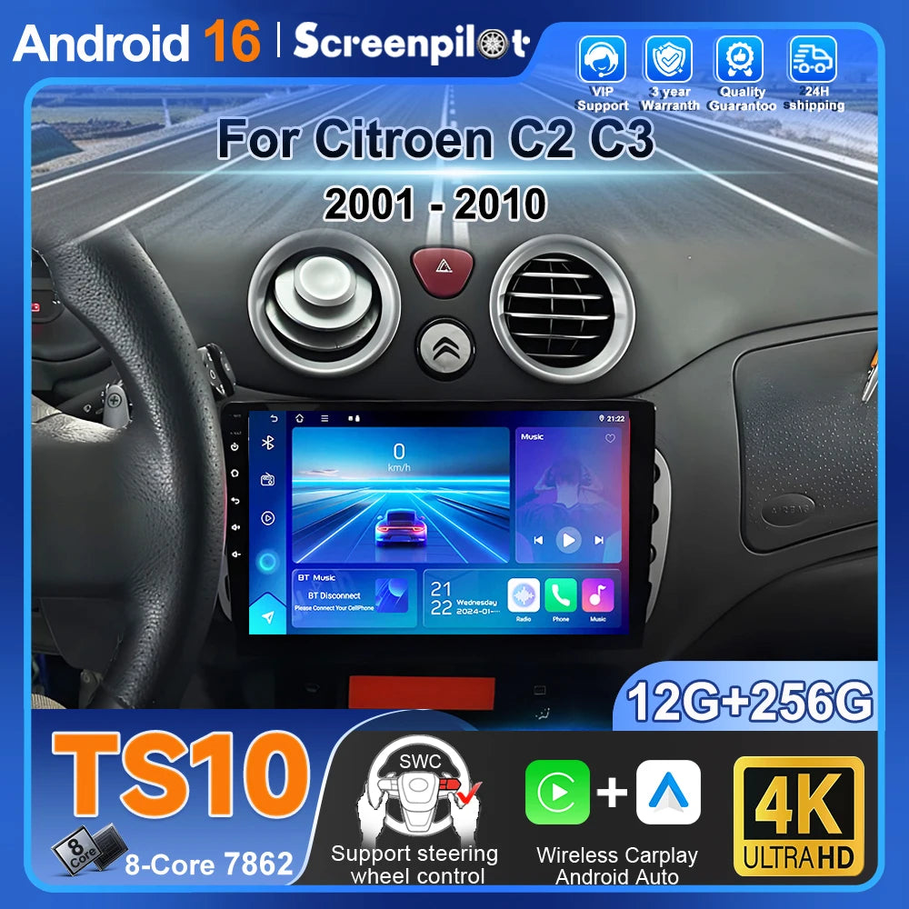Android Car Stereo for Citroen C2 C3 2001-2010 GPS Navigation CarPlay