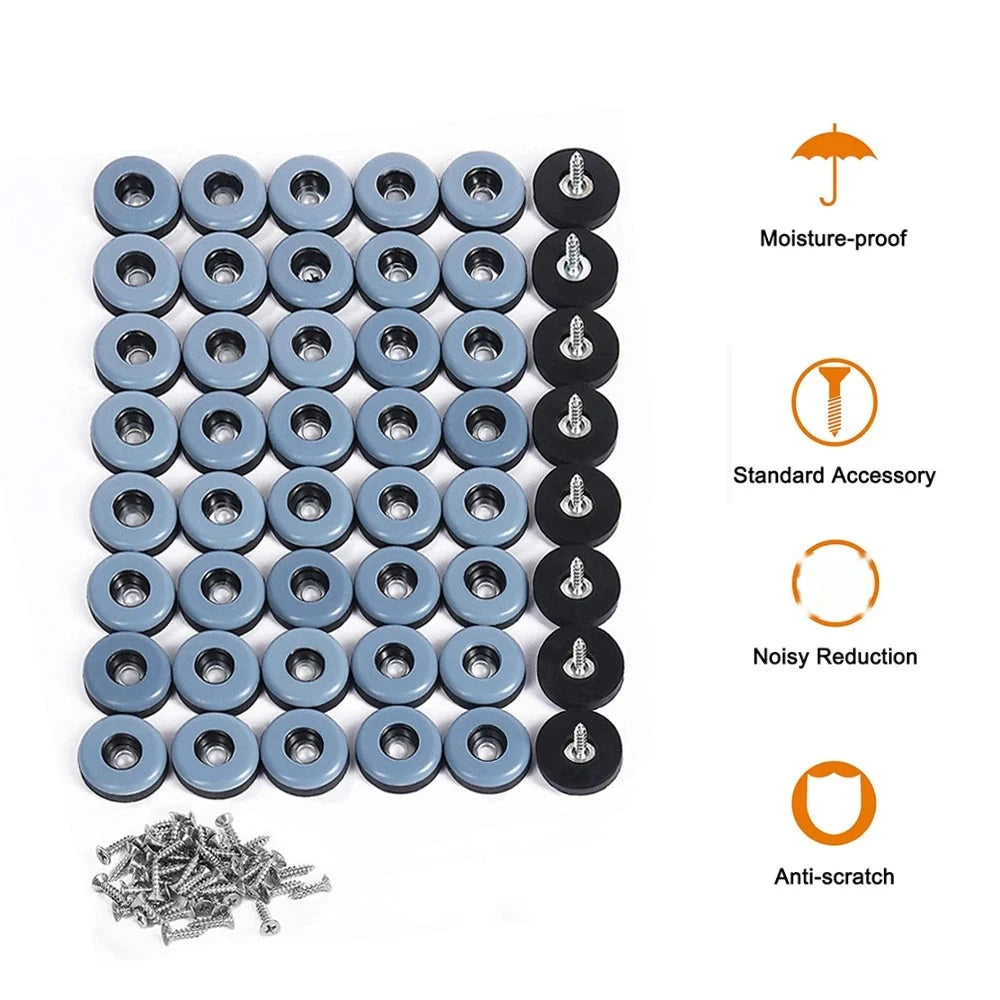 48-Piece PTFE Furniture Gliders with Screws – 25mm Round