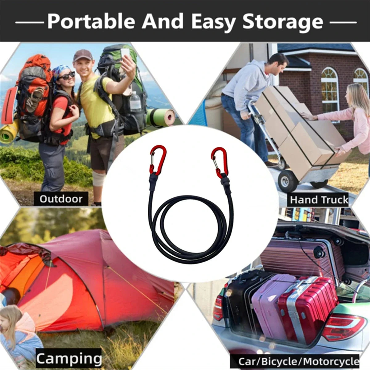 Heavy-Duty Bungee Strap with Carabiner Hooks
