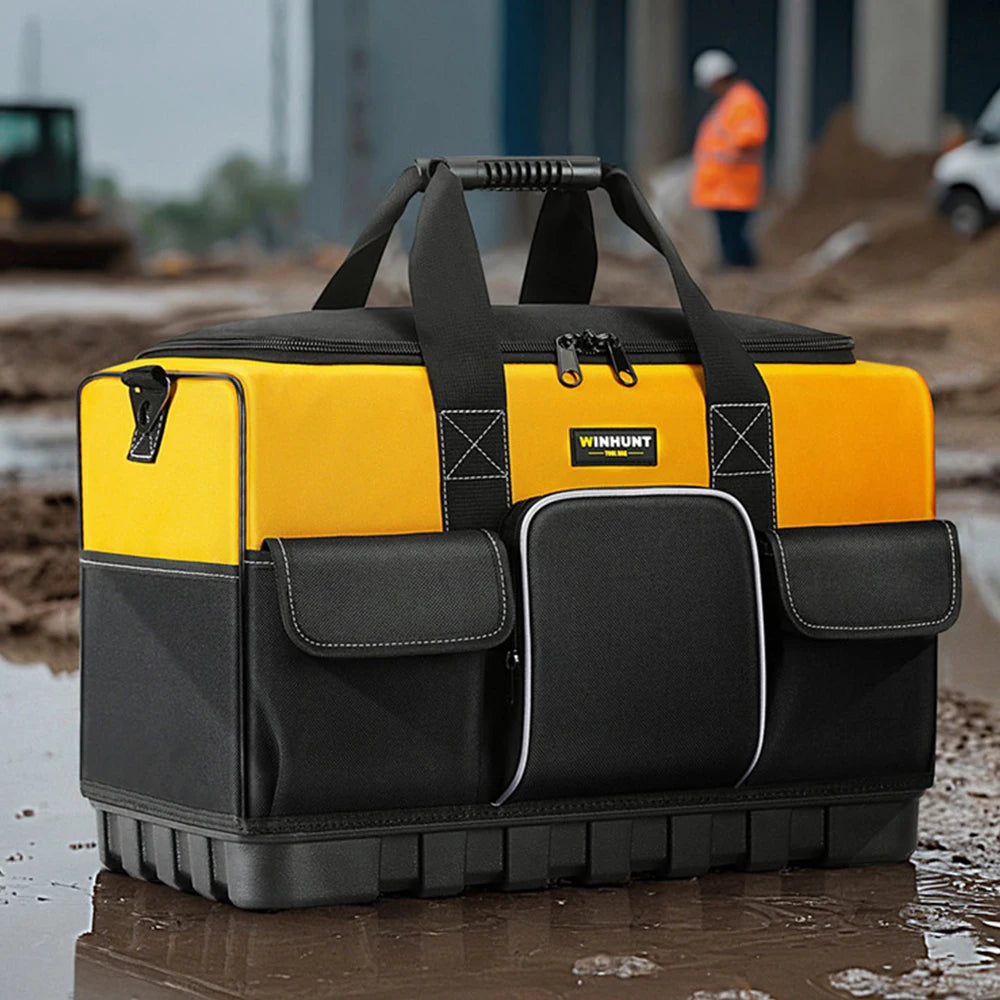 Tool Bag Electrician Tool Storage Bag Hard Bottom Multi-Pocket Tool Tote Durable Waterproof Tool Organizer With Shoulder Strap