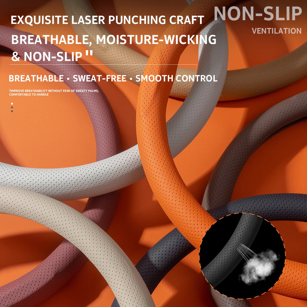 Ultra-Thin Faux Leather Steering Wheel Cover, 38cm, D or O Shape