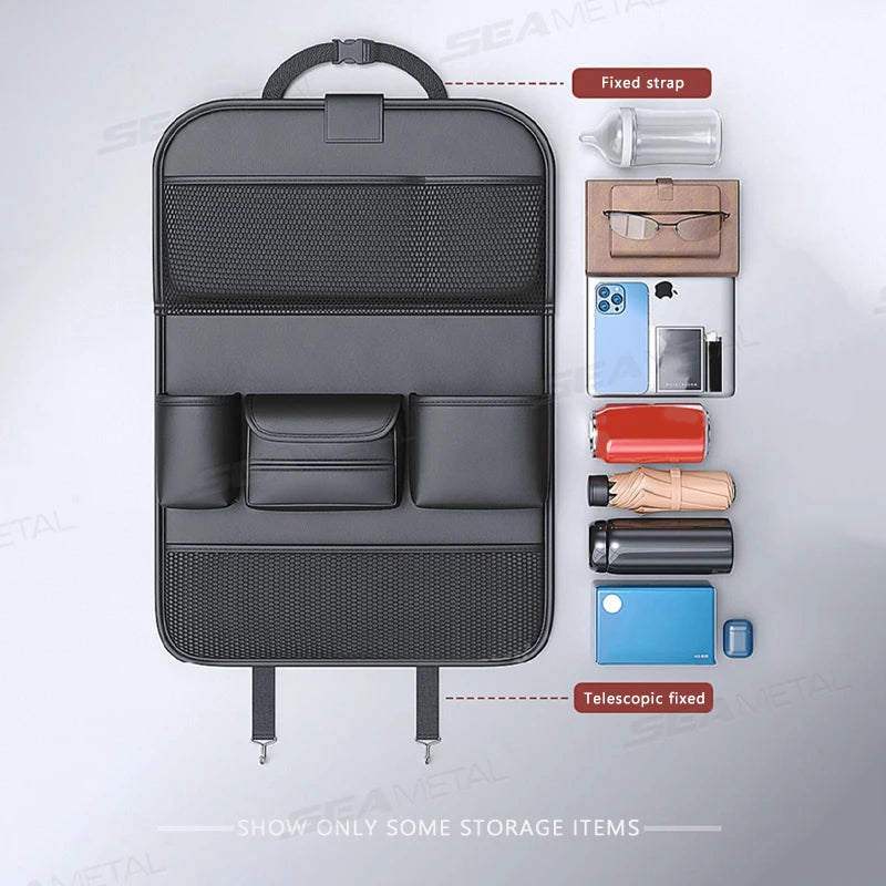 Large Capacity Car Seat Back Organizer with Foldable Dining Tray - image 2