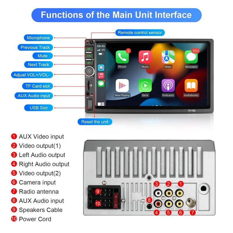 7-Inch Wireless CarPlay and Android Auto Car Stereo with Backup Camera Input