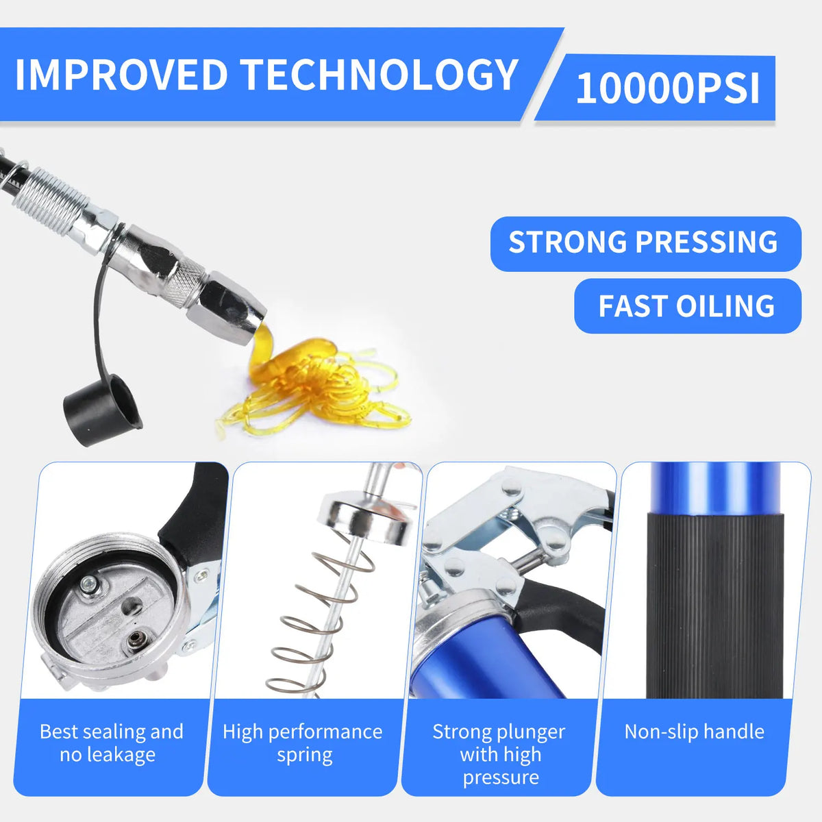 8000PSI Grease Gun Heavy Duty Pistol Grip Flex Hose Manual Grease Gun For SUV Truck General