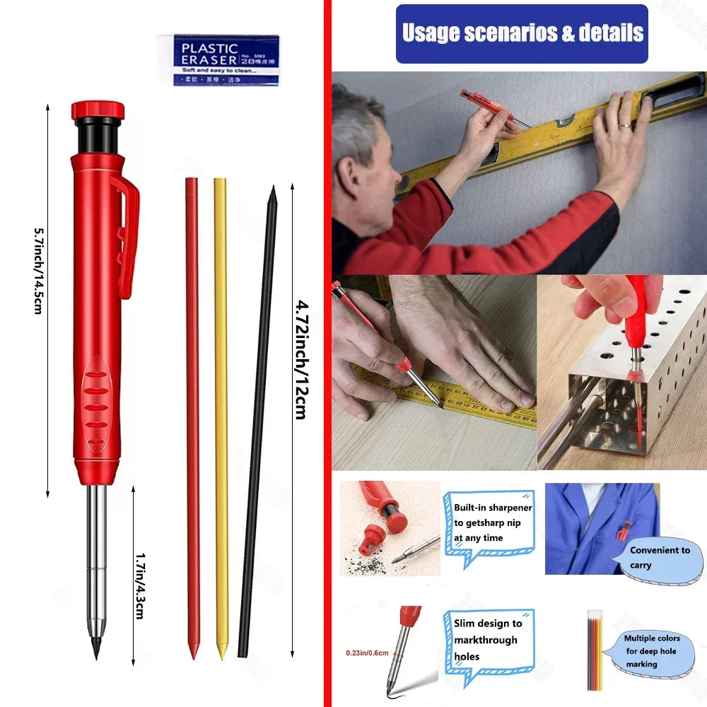 Reusable Deep Hole Carpenter Pencil with Built-in Sharpener - image 2