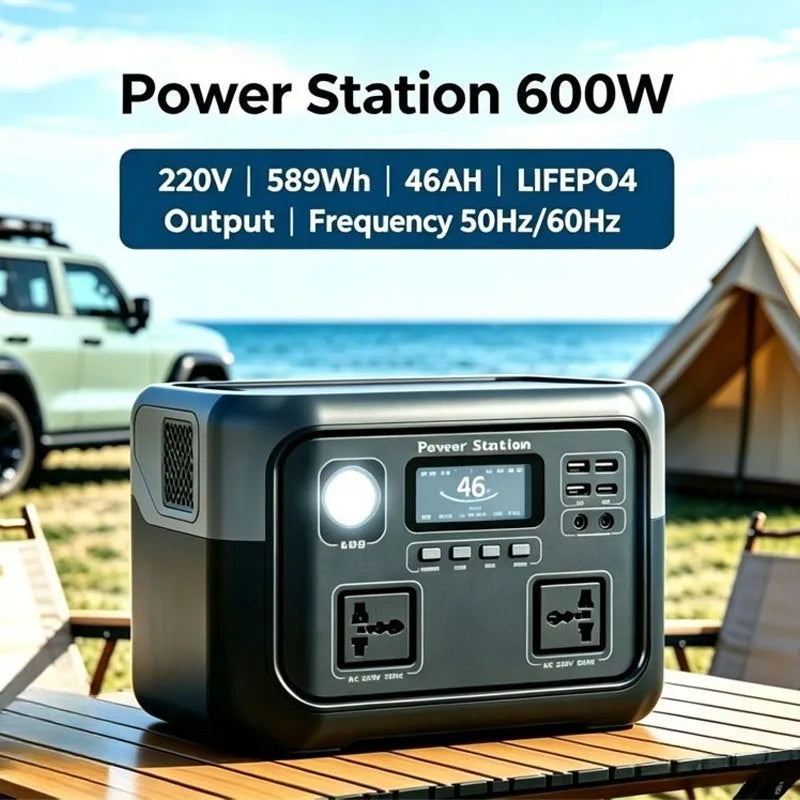 NEW 800W Portable Power Station 600W/800W 589WH Solar Generator Backup Power Bank for Outdoor Camping, Home Emergency, RV Travel