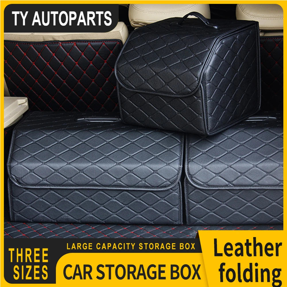 Large Capacity Folding Leather Car Trunk Organizer Box Multiuse Tool Storage Bag